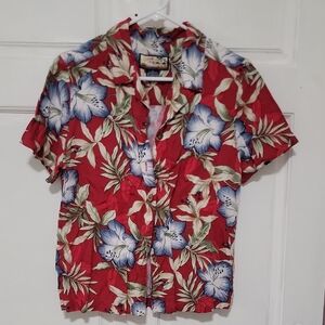 Havana Jack's Cafe Tropical Breeze Wear Guaranteed Red Floral Hawaiian Shirt